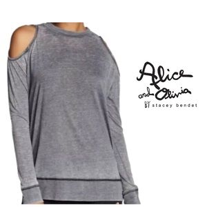 NEW Alice + Olivia Burnout Grey Cold Shoulder Long Sleeve